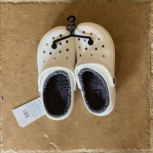 White Crocs With Grey Fur (never worn)